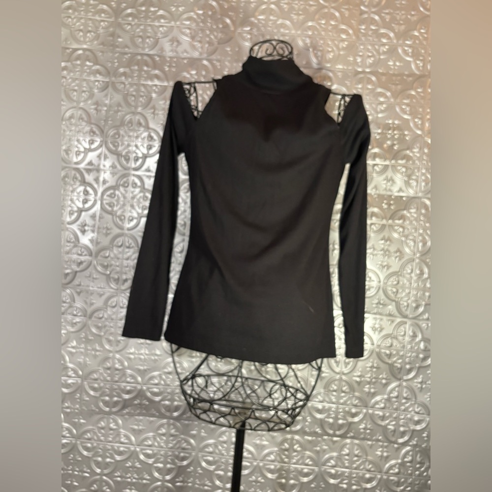 Earthbound Black sweater Cold Shoulder Long Sleeve Stretch blouse whimsy goth